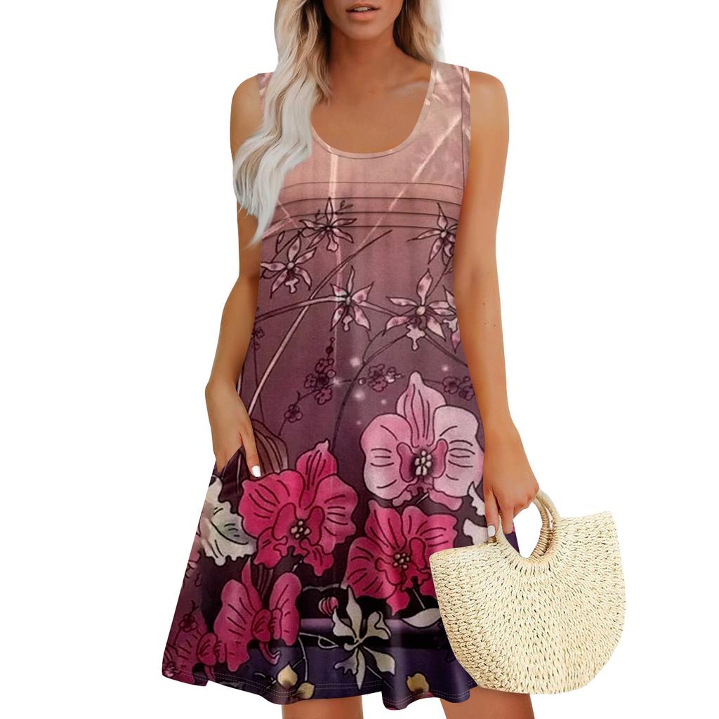 Womens Summer Dresses Loose  Sleeveless Sundresses Dress With Pockets