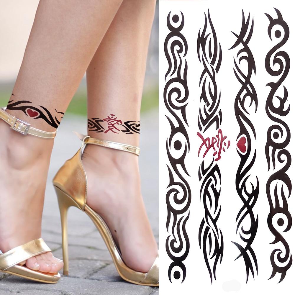 Черный Племенной Браслет из Ротанга Временные Татуировки Для Женщин Взрослых Реалистичные Татуировки Дракона Скорпиона Крест Креста Поддельные Наклейки Татуировки