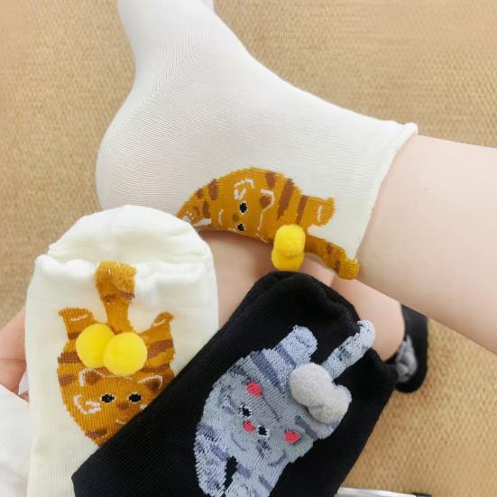 Cute Cat Socks with Balls for Women Novelty Animal Crew Socks Funny 3D Fuzzy Balls Cotton Sock for Cat Lovers