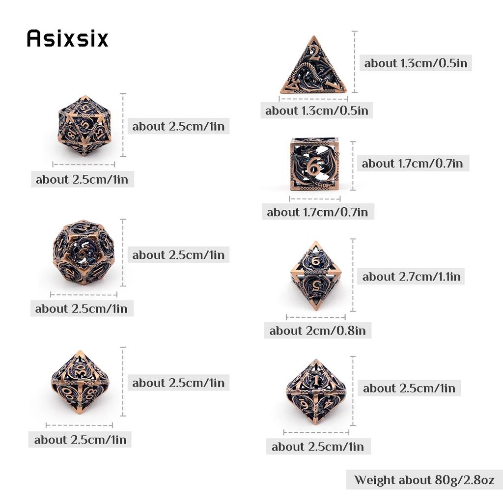 7 шт. медно-черный дракон металлические игральные кости набор полых металлических многогранных кубиков подходит для ролевой ролевой игры, настольной игры, карточной игры