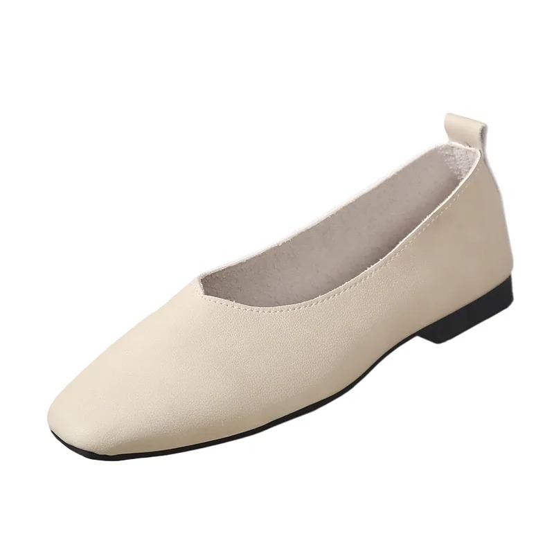 2024 Модные однотонные легкие туфли с квадратным носком на плоской подошве для женщин, весна и осень, с закрытым носком, женские туфли