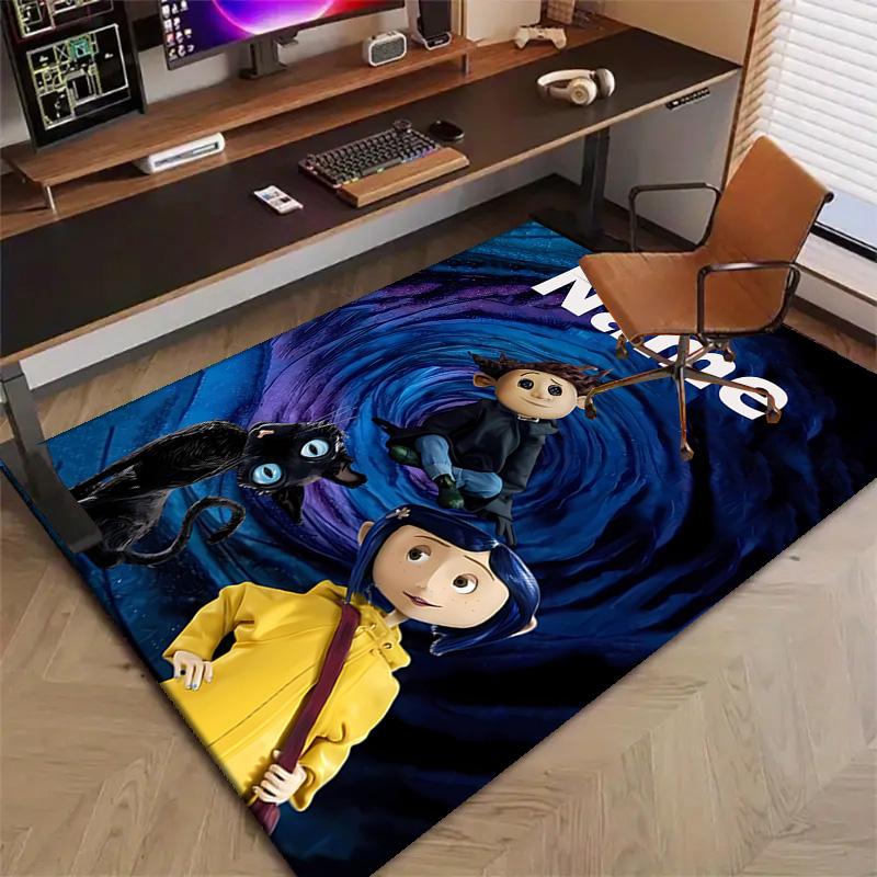 Custom Coraline Mat Personalized Name, Polyester Washable Indoor Entryway Rug, Gift for Christmas, Easter, Thanksgiving Day