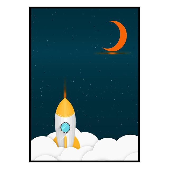 Outer Space Astronaut Cartoon Picture Poster Canvas Painting Kids Room Prints and Decoration Mural for Modern Home Decor No Frame
