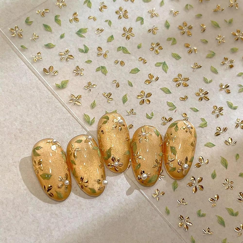 Golden Leaf Nail Sticker Bronzing Spring Flowers Decal Nail Art Sticker