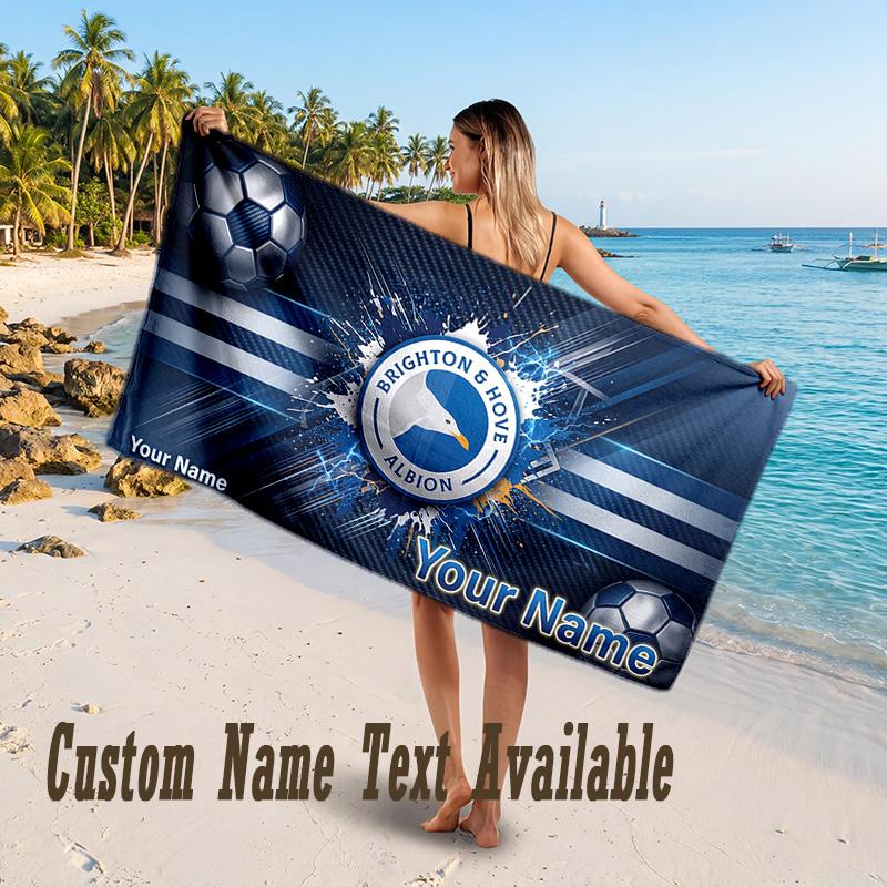 Brighton & Hove Albion Football Design Beach Towel Custom Text Large Towel for Beach Vacation