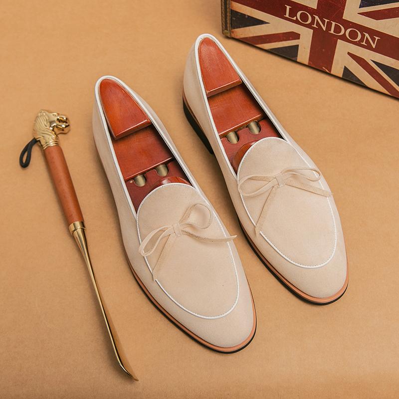 Designer Men's Pointed Suede Bowtie Gentleman Oxford Dress Wedding Prom Homecoming Patent Leather Shoes Sapato Social Masculino