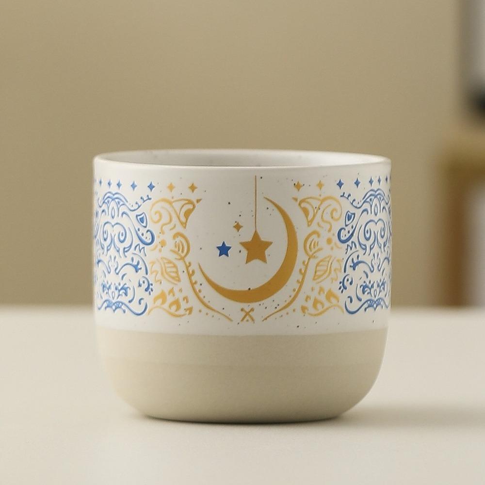 Retro Ceramic Coffee Cup Arabic Style Milk Cup Traditional Flat Bottomed Cup Home Use