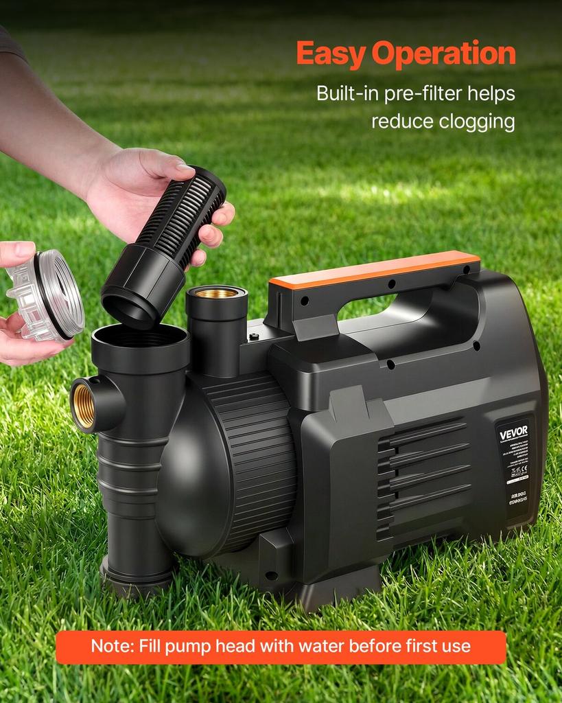 Electronic Shallow Well Jet Pump, 1300W, 4800 L/H Maximum Flow Rate, PP Garden Well Jet Pump with 8 m Suction Height, Intelligent Electronic Control,