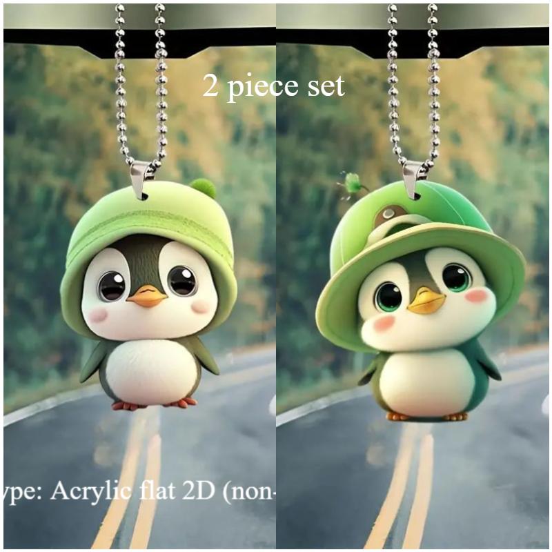Cute New Green Little Penguin Acrylic Pendant Cross-border Flat Car Decoration Pendant Keychain Pendant