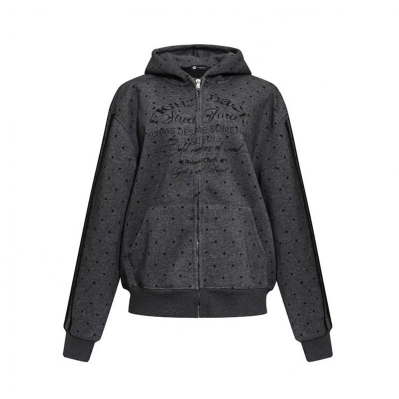 American Retro Polka Dot Letter Print Hoodie Loose Zip-Up Sweatshirt Streetwear