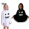 Black And White Ghost Cloak Halloween with Hood, Loose Fit Irregular Hem Costume Hooded Cape for Cosplay Party, Spooky Pullover Kids Adults