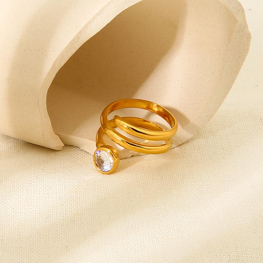ins light luxury serpentine white zircon double-layer ring 18K gold stainless steel ring personalized design jewelry women