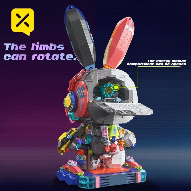 TOYLINX 1377 деталей Киберпанк Механический Кролик Строительные Блоки Со Светодиодной Подсветкой DIY Игрушка для Взрослых Коллекционная Головоломка