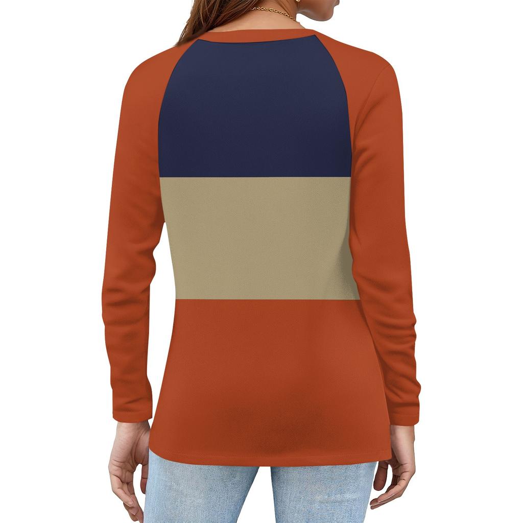 Женская футболка с принтом, на пуговицах, с длинным рукавом, повседневная, для выходных, модная, базовая, с V-образным вырезом, обычный топ