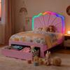 Your Dream Teddy Bed Awaits with Music Synced Lights USB Type C Charger and Pull Out Drawers Pink White