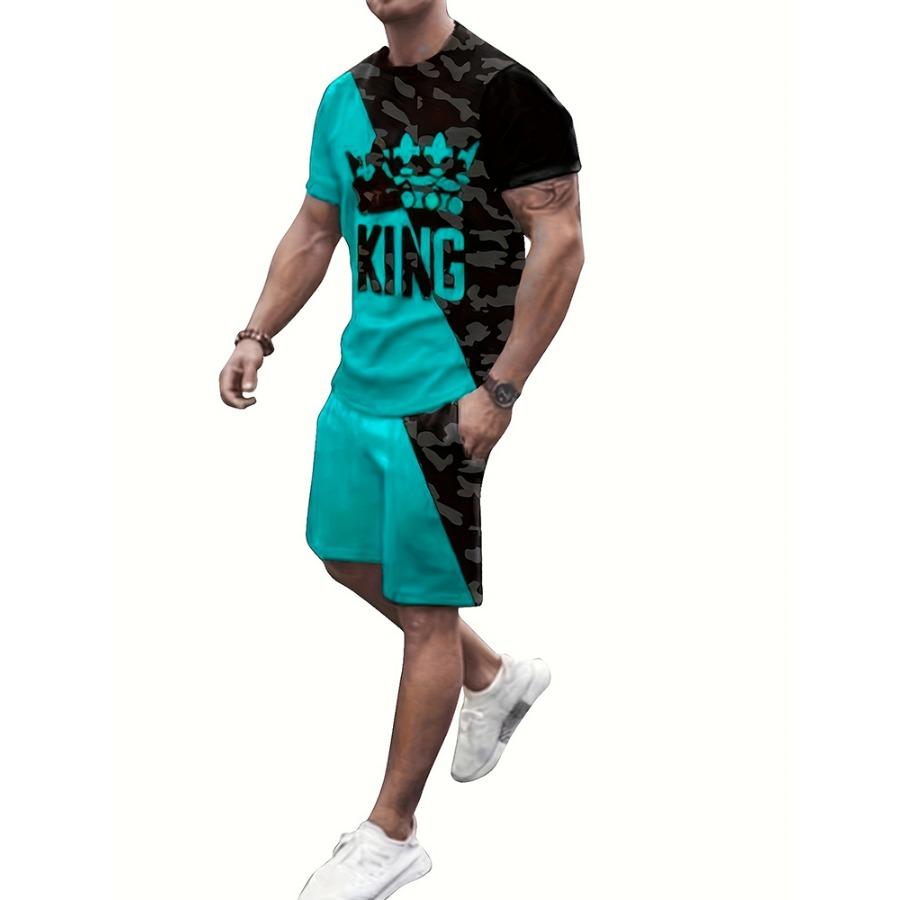 2024 Новый летний мужской костюм, спортивные шорты для бега, уличная мода, повседневная свободная удобная футболка со звездным принтом