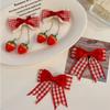 1pair Barrettes Headwear Side Bangs Clip Red Cherry Bow Hairpins Strawberry Side Hairpins  Girls