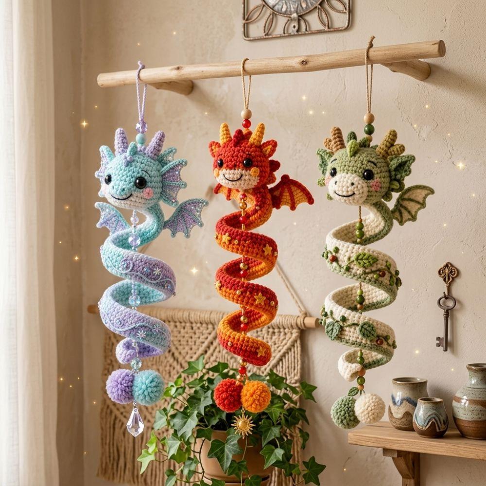 Fabric Tassel DIY Dragon Spiral Pendant Set 3D Figure Cartoon Dragon Art Ornament Bedroom Use
