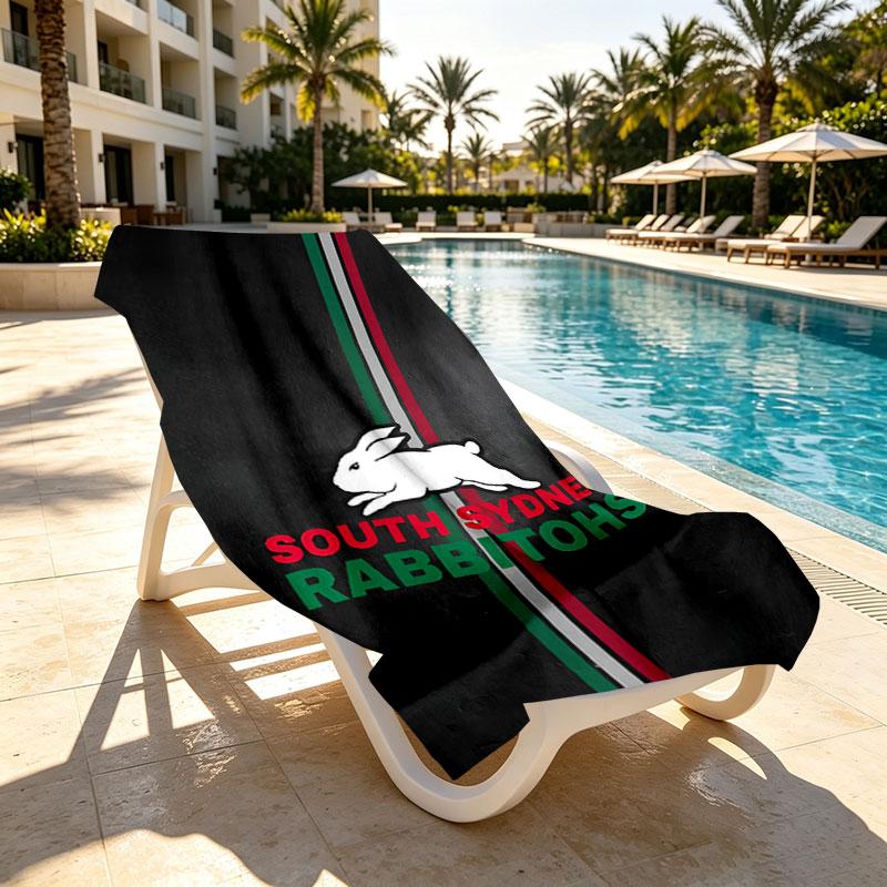 South Sydney Rabbitohs Print Beach Towel Design, Soft, Lightweight. for Home Bathroom, Spa, Pool, Yoga, Surfing, Camping, Gift for Family, Friend