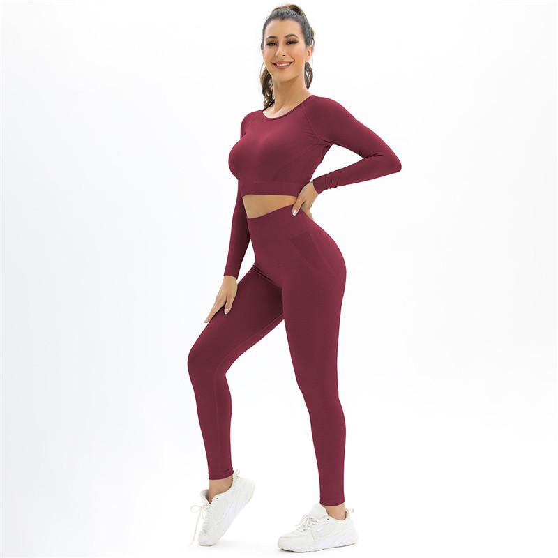 Auroth костюмы для бега женские бесшовные комплект для йоги с длинным рукавом сексуальный спортивный топ фитнес брюки спортивный костюм