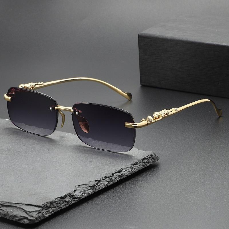 New high-end frameless trimmed sunglasses men's trendy personality leopard glasses legs sunglasses glasses