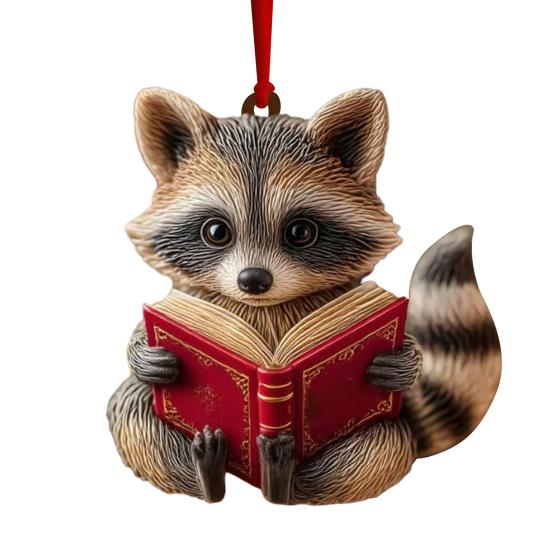 Cute Forest Fox/Raccoon Reading Ornament 2D Flat Acrylic Christmas Ornaments Woodland