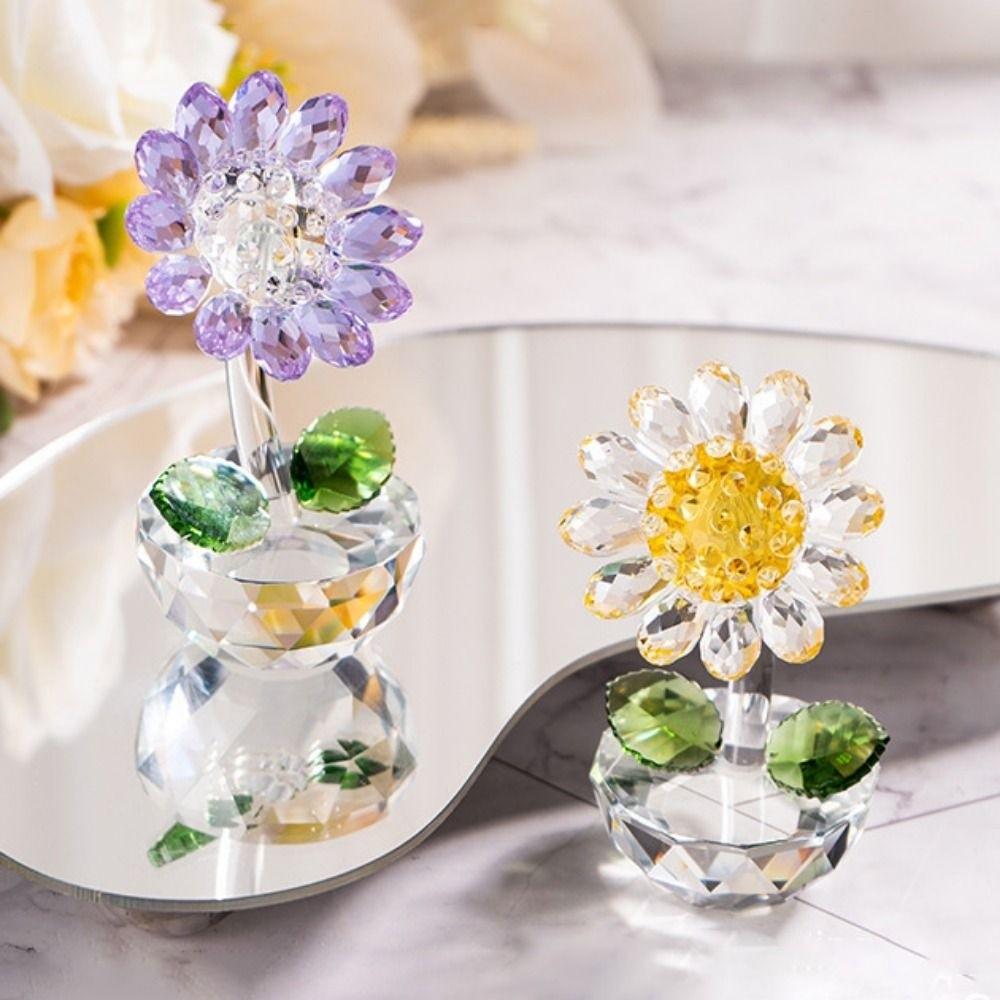 Cartoon Sunflower Figurine Plant Series Crystal Home Decoration Sunflower Ornament Gift