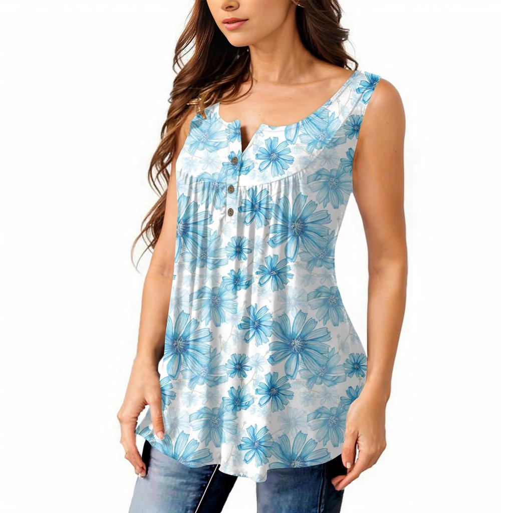 Женская мода плиссированная безрукавка повседневная футболка жилет топ на пуговицах