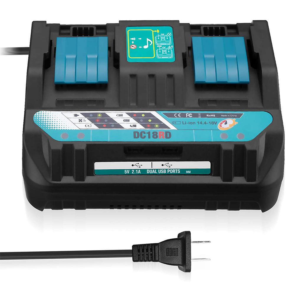 18V DC18RD Двухпортовое зарядное устройство для аккумуляторов Makita 14.4V-18V Литий-ионный аккумулятор BL1415 BL1430 BL1830 BL1840 BL1850 BL1850B