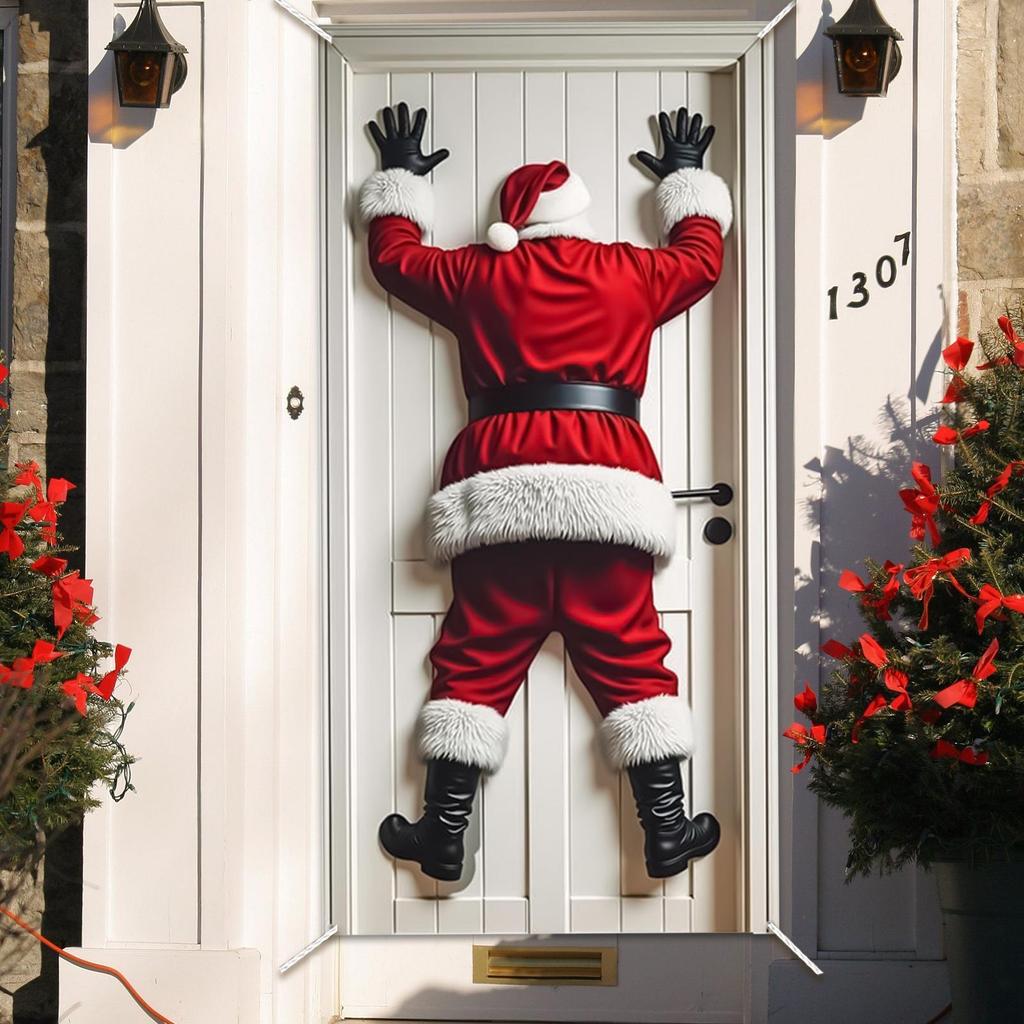 Рождественский чехол для украшения входной двери, праздничные реквизиты для фотобудки с Санта-Клаусом, рождественские украшения для двери, баннер-чехол для дома