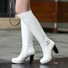 Модные сапоги до колена, женские зимние ботинки, меховые, теплые, зимние ботинки, толстые, высокие каблуки, женские сапоги на платформе, белые, черные, женские