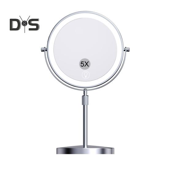 Зеркало для макияжа с подсветкой 3/5/10X, регулируемая высота и яркость, перезаряжаемое, двухстороннее увеличительное зеркало, 3 цвета, вращение на 360 градусов, светодиодный сенсорный экран