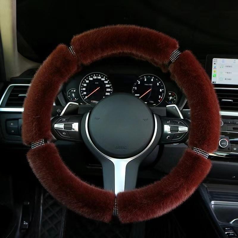 38 см Имитация меха норки Чехол на руль автомобиля Теплый плюшевый с стразами Эластичная ручка Тепло Роскошные чехлы на руль