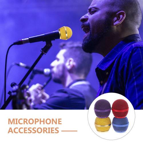 Abaodam 4-Piece Replacement Microphone Head Grill Ball and Inner Foam, Steel Mesh Replacement Head for
