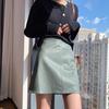 Черная мини-юбка А-силуэта из искусственной кожи большого размера с высокой талией для женщин - Облегающая по бедрам, узкого кроя, для весны и осени