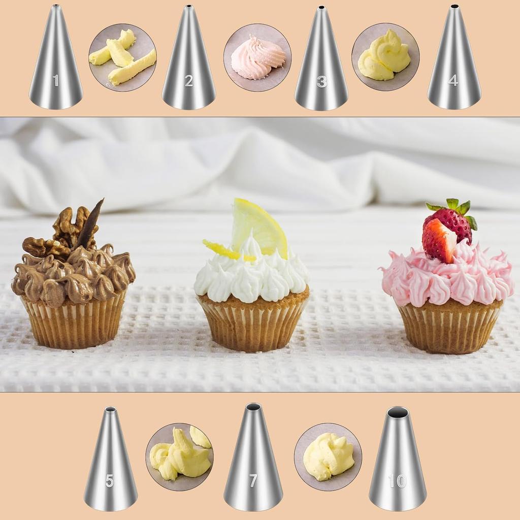 Jeffdad 7 Pcs Round Hole Piping Tips Set, Professional Stainless Steel Cupcake Frosting Nozzles Tool Russian Pastry Icing Dispensers Supplies for