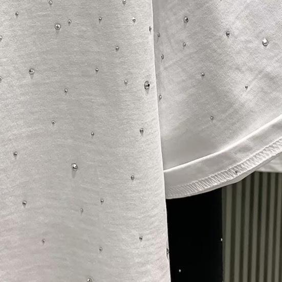 Летняя футболка для пар со стразами, круглый вырез, большие размеры, с короткими рукавами, свободный пуловер, однотонный повседневный топ унисекс средней длины