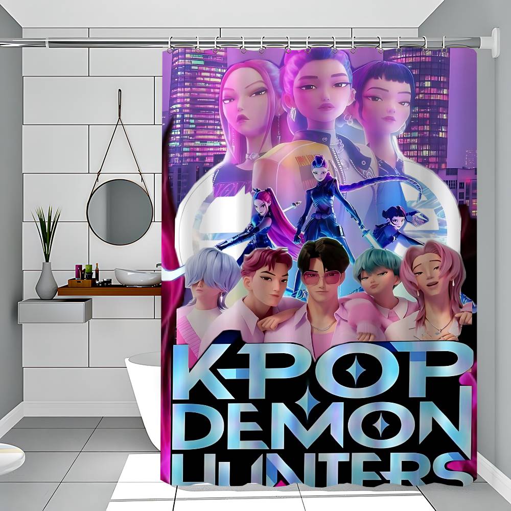 Cartoon Kpop Demon Huntrx Simple Shower Curtain Bathroom Shower Curtain Easy To Clean And Scrub Polyester Waterproof Opaque