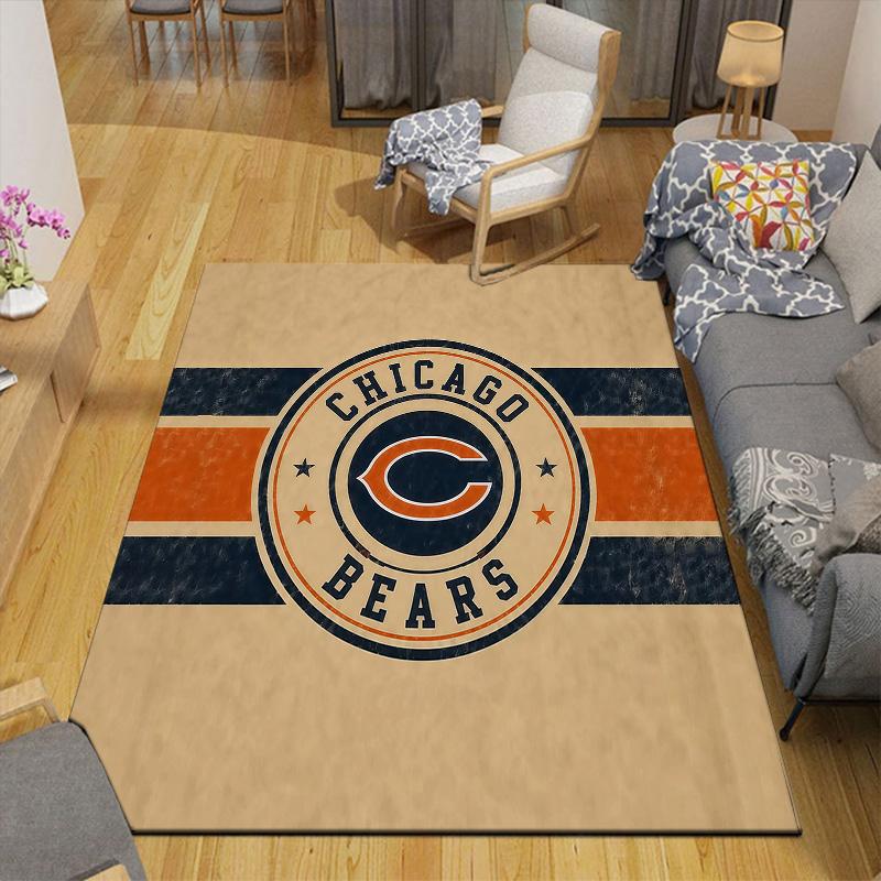 Chicago Bears Flannel Pattern Square Carpet,Area Rug,Carpet Rug for Living Room Bedroom Sofa Playroom Decor,Non-slip Floor Mat