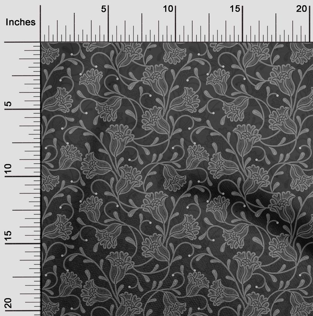 oneOone Cotton Flex Gray Fabric Dotted Floral Diy Clothing Quilting Fabric Print Fabric By Yard 40 Inch