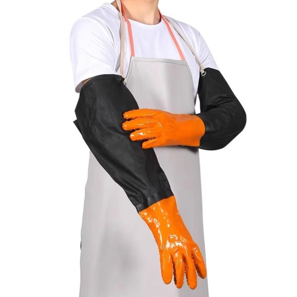 Heavy Duty Long Rubber Gloves Non-Slip Thickened Drain Cleaning Gloves Velvet Lining 70cm Rubber Work Gloves Gardening