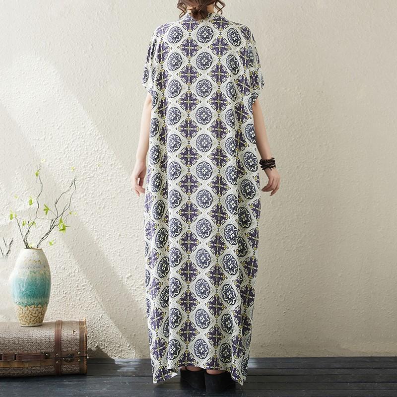 Short Sleeve Plus Size Vintage Floral New In Dresses for Women Casual Loose Long Summer Dress