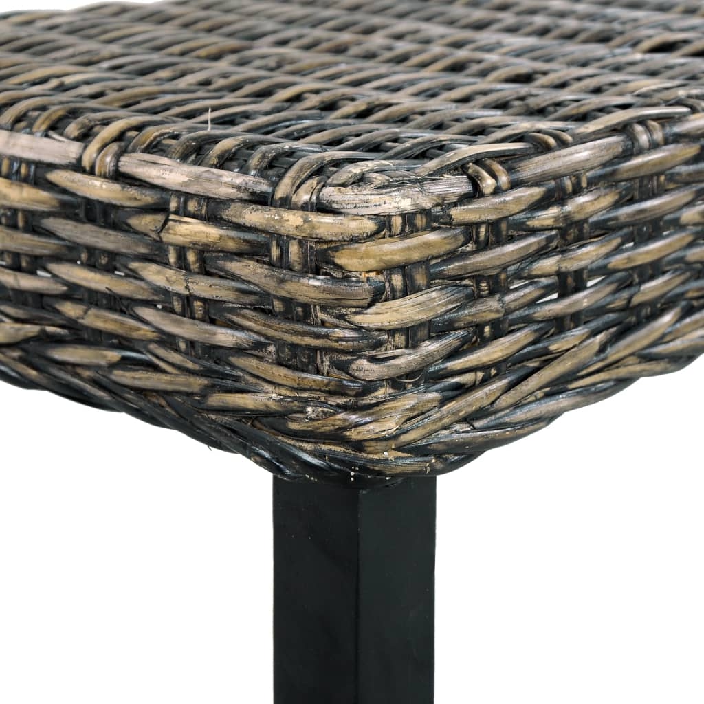 110 cm Black Natural Kubu Rattan and Solid Mahogany Bench