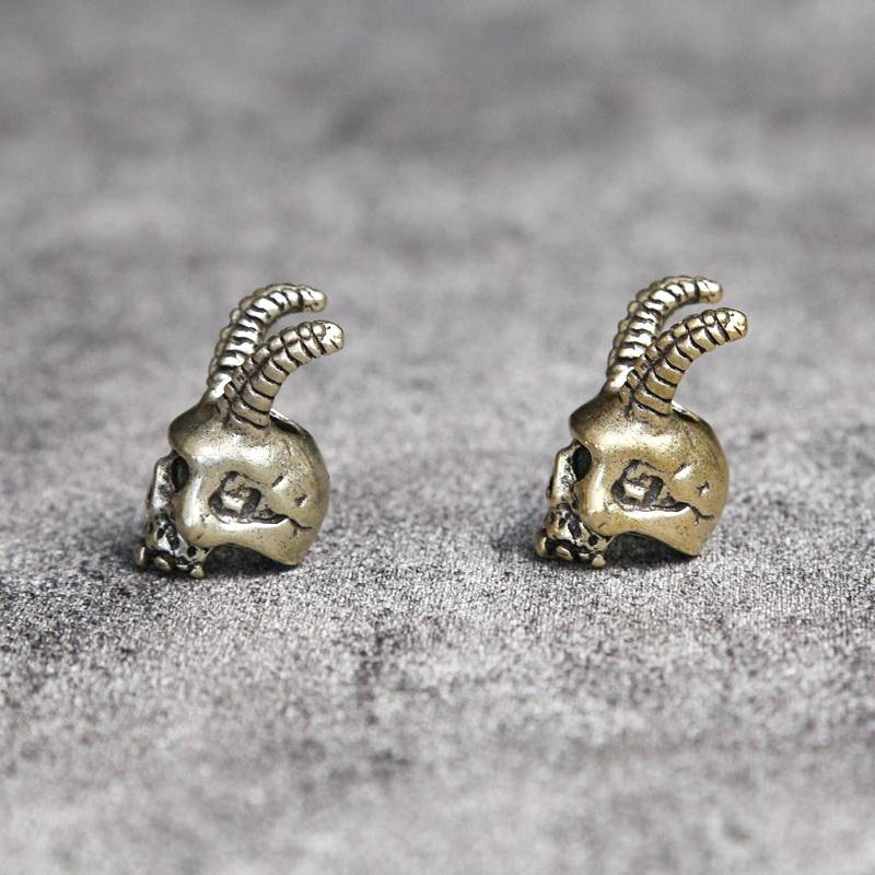 Козий рог Череп Голова Латунные Бусины для Ножа EDC На открытом воздухе DIY Аксессуары Паракорд Плетеный Темляк Подвески Ювелирные изделия Панк Браслеты Шармы