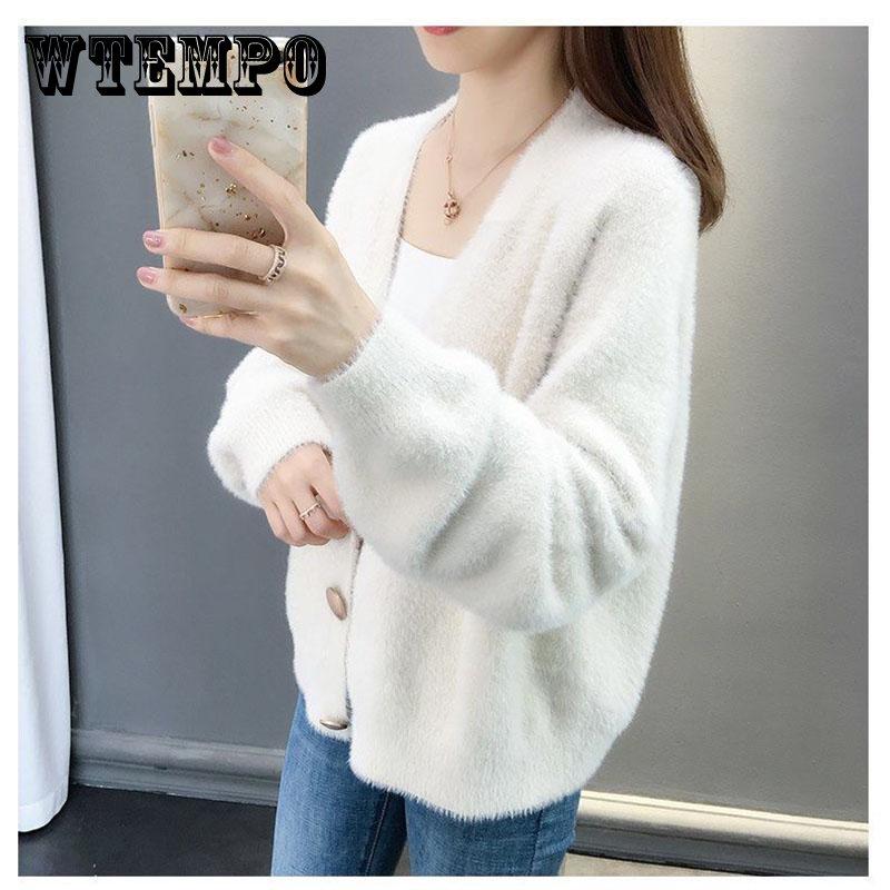Faux Mink Fleece White Cardigan Sweaters for Women Fuzzy Loose Short  Knit Sweater Jacket Women's Outwear Cardigan Coat