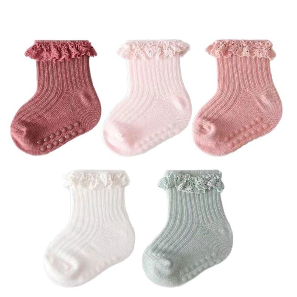 5Pairs Lace Baby Ruffle Socks Cotton Toddle Walking Socks Sweet Kids Tube Sock  Princess