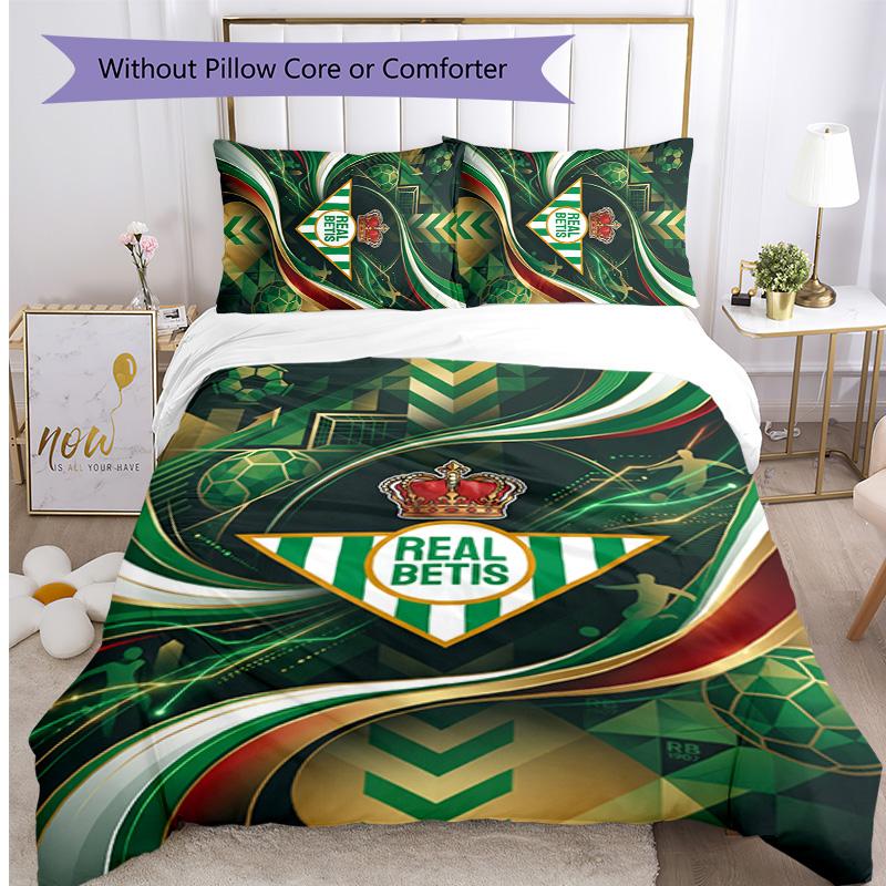 Real Betis Football Printed 3 Pieces Bedding Set, Comfortable Skin Friendly Bedroom Duvet Cover Set
