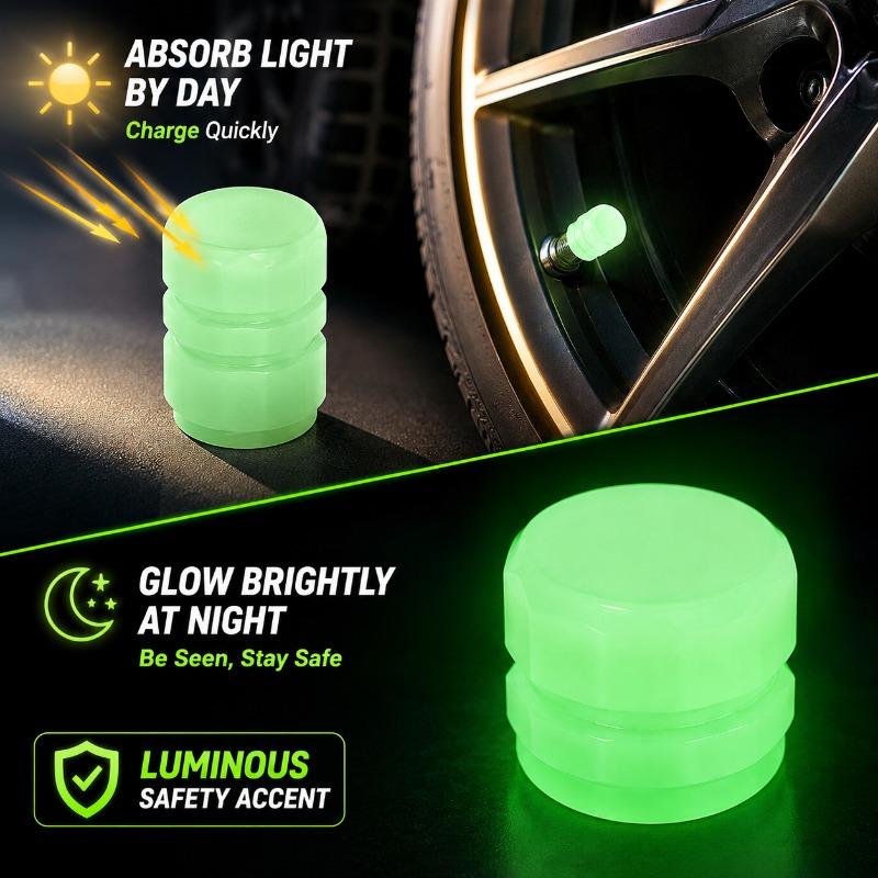 4PCS Glow in the Dark Tire Valve Caps Universal Protective Dustproof Stem Covers for Cars SUVs Motorcycles Bicycles E-Bikes Valve Stems 1