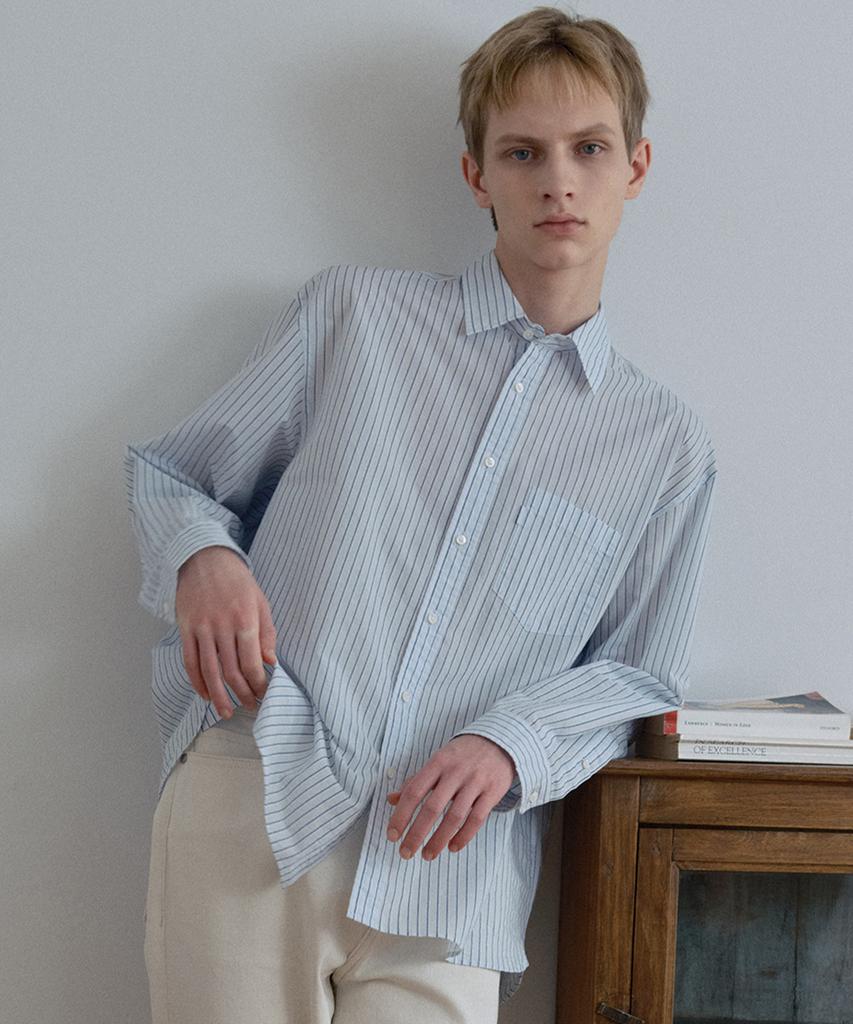 MINDBRIDGE [Couture] Мятая рубашка оверсайз в светло-голубую полоску, 50 шт.