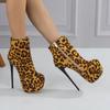 2024 г. Стриптизеры на сверхвысоком каблуке с сексуальным леопардовым принтом, на толстой подошве, Botas Mujer, модные ботильоны на высоком каблуке для подиума